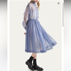 Prada Logo Embroidered Sheer Long-Sleeved Belted Shirt Dress NWT - size 42